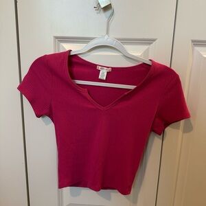 Fuchsia V-Neck Crop Top